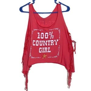 Electric Pink 100% Country Girl Distress Tank Top